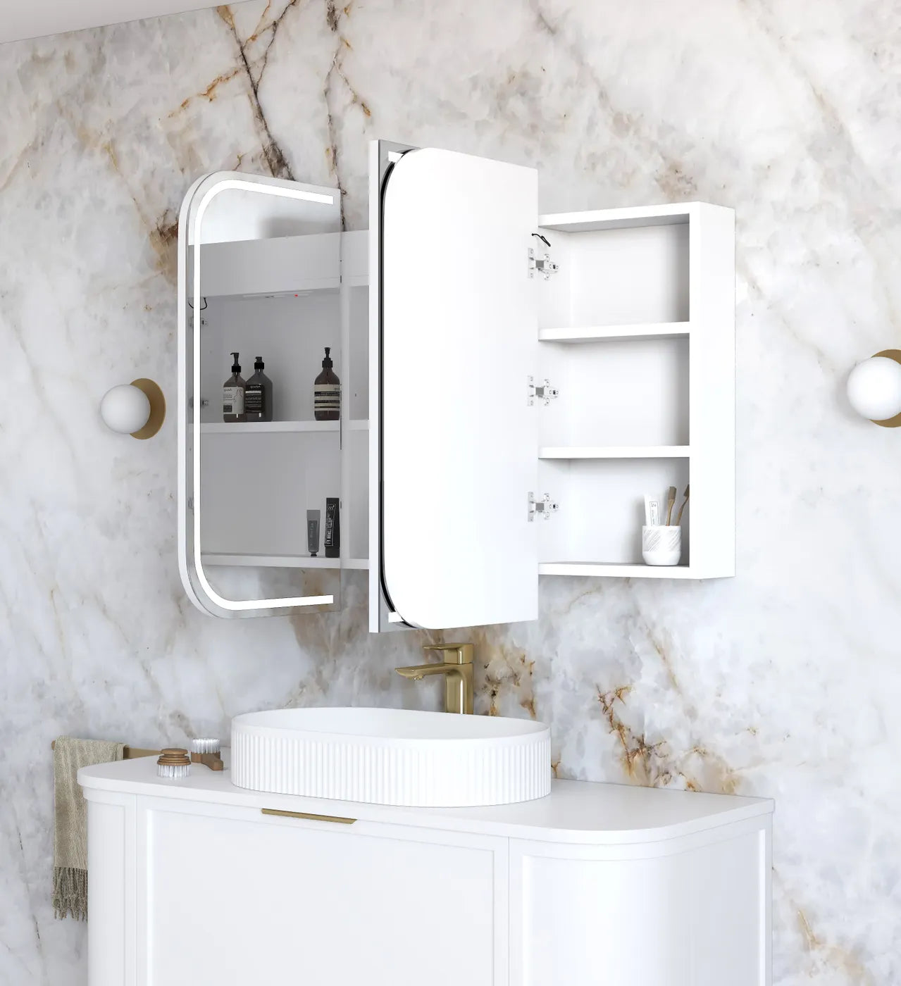 Charlie 3 Door LED Shaving Cabinet - White