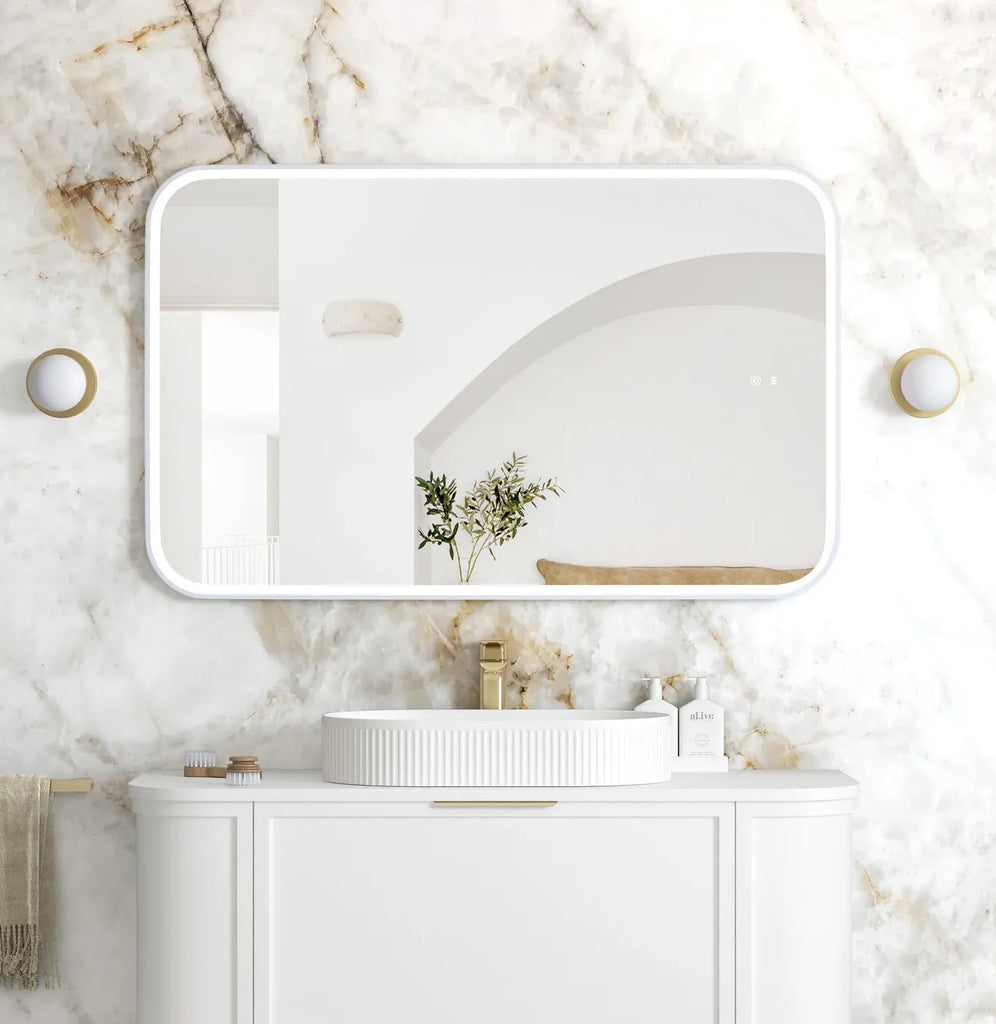 Charlie Rectangle Rounded White Framed LED Mirror