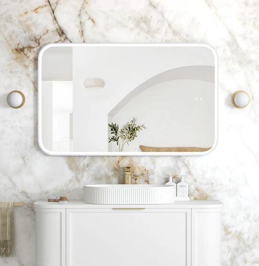Charlie Rectangle Rounded White Framed LED Mirror