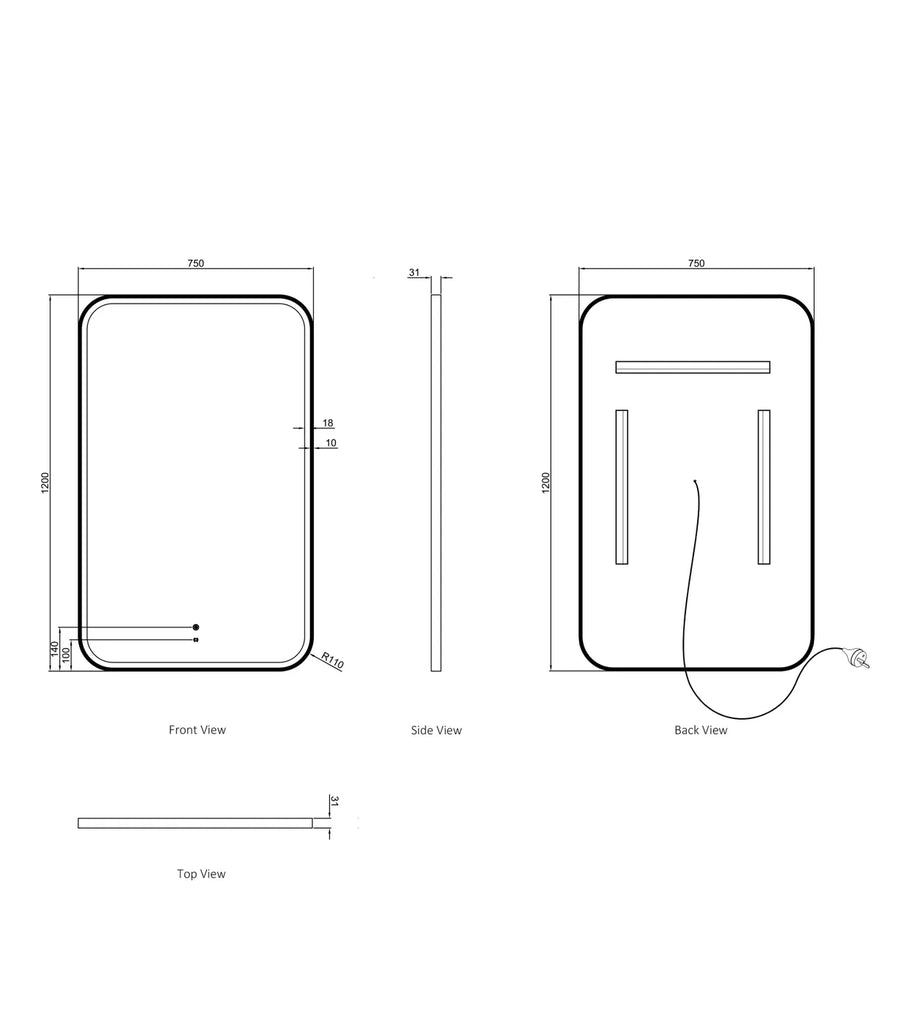 Charlie Rectangle Rounded White Framed LED Mirror