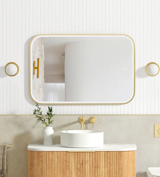 Charlie Rectangle Rounded Gold LED Mirror