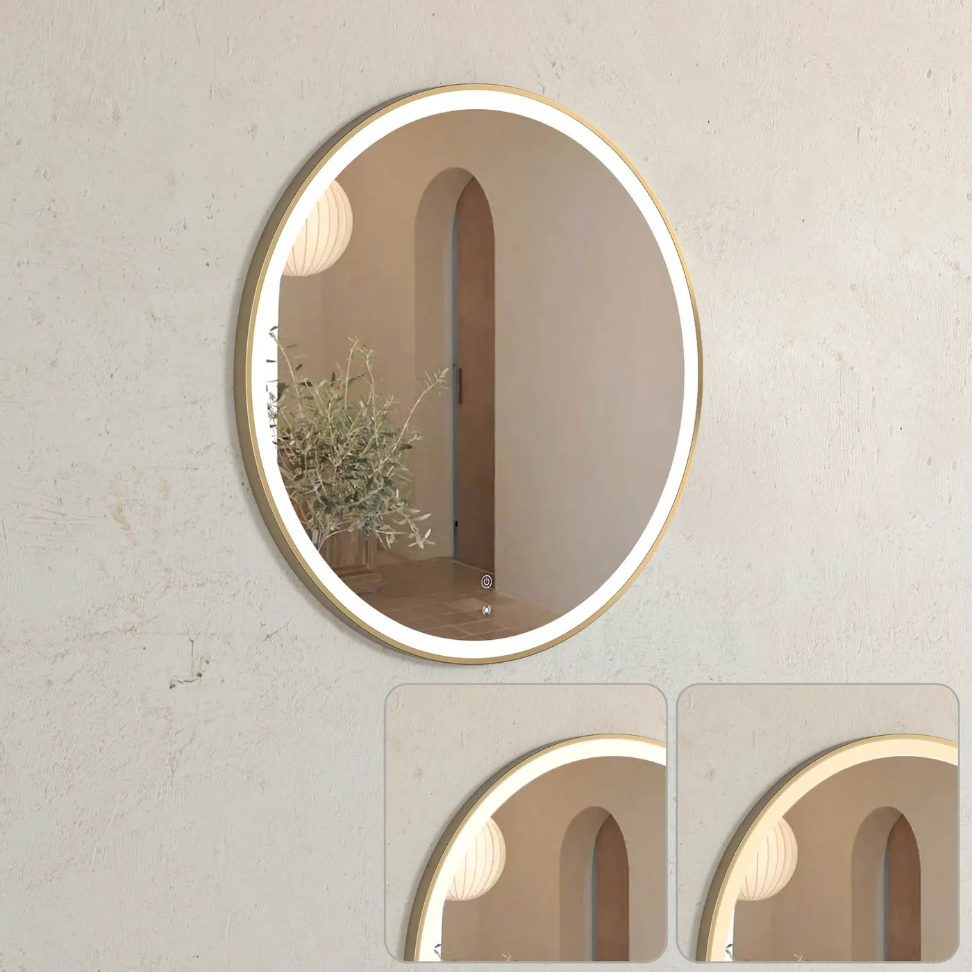 Cyrene Gold Round LED Mirror