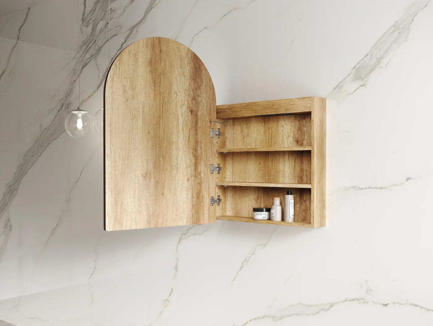 Rhodes Arch LED Shaving Cabinet - Natural Oak