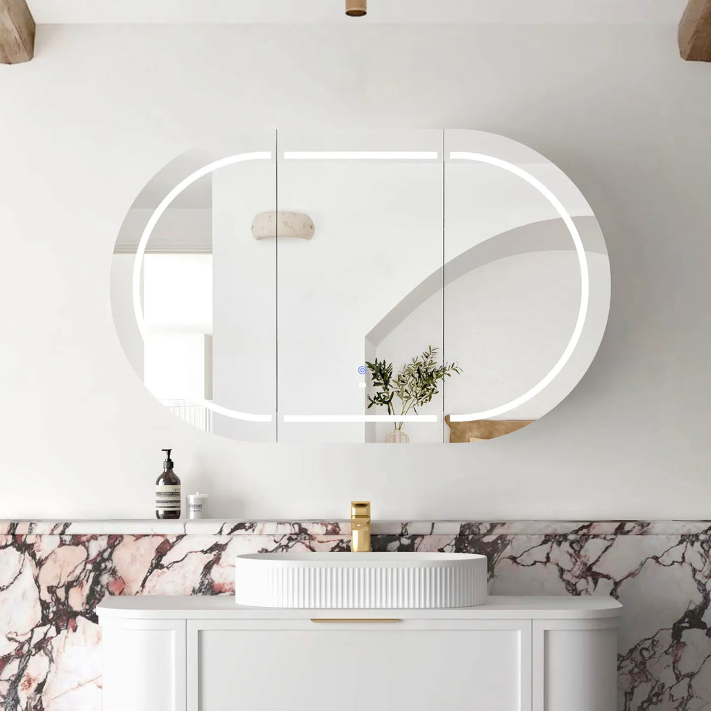 Zara 3 Door Oval LED Shaving Cabinet - White