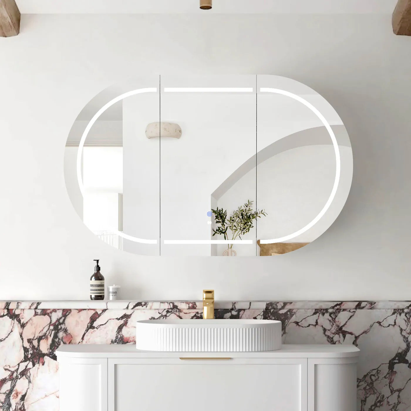 Zara 3 Door Oval LED Shaving Cabinet - White