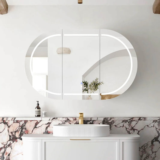 Zara 3 Door Oval LED Shaving Cabinet - White