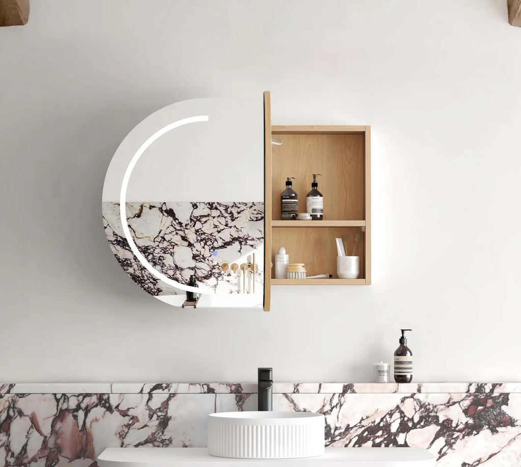 Zara 2 Door Oval LED Shaving Cabinet - Natural Oak