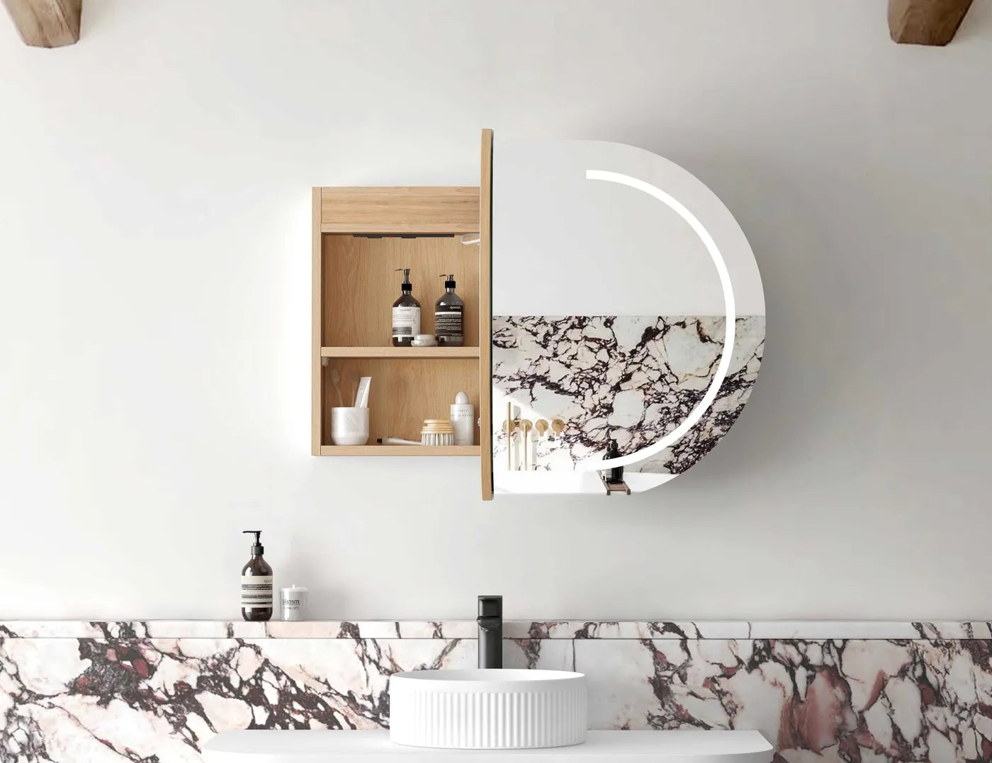 Zara 2 Door Oval LED Shaving Cabinet - Natural Oak
