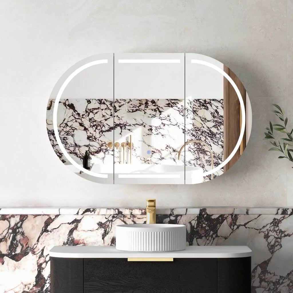 Zara 3 Door Oval LED Shaving Cabinet - Black