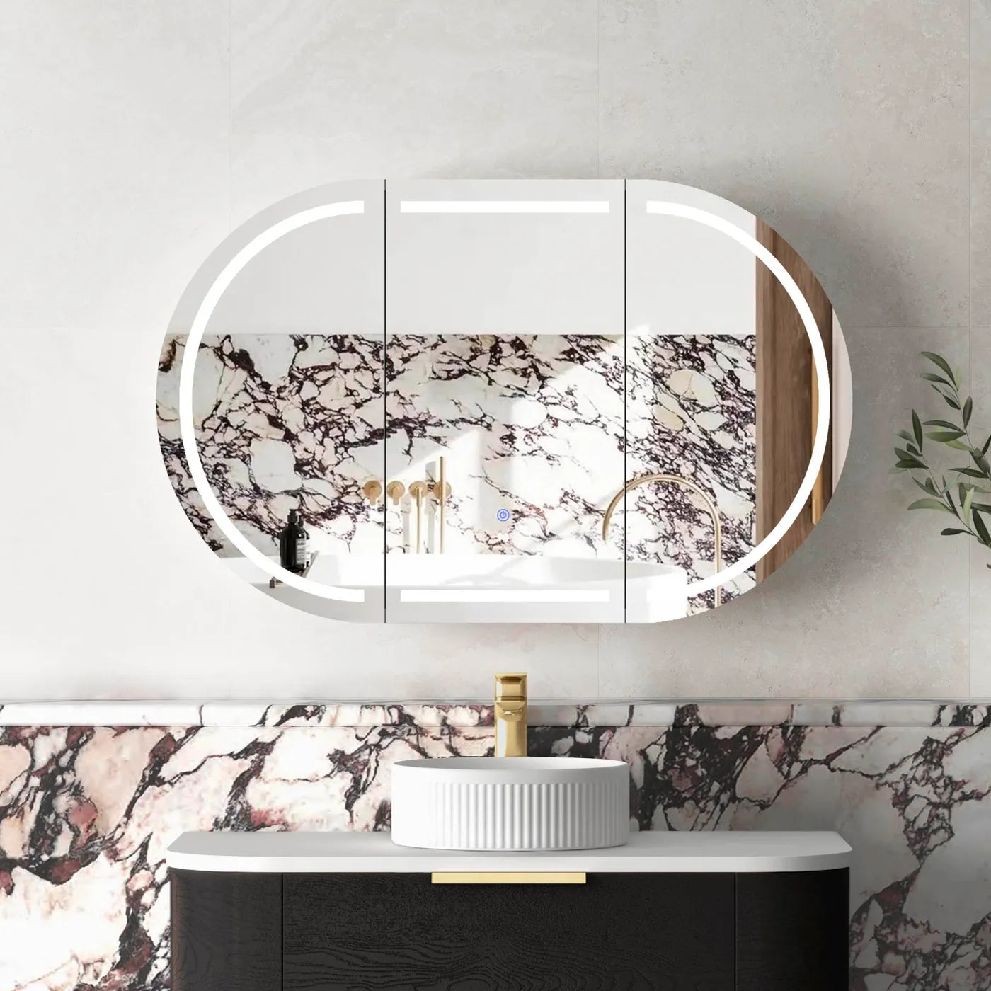 Zara 3 Door Oval LED Shaving Cabinet - Black