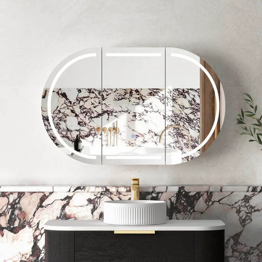 Zara 3 Door Oval LED Shaving Cabinet - Black