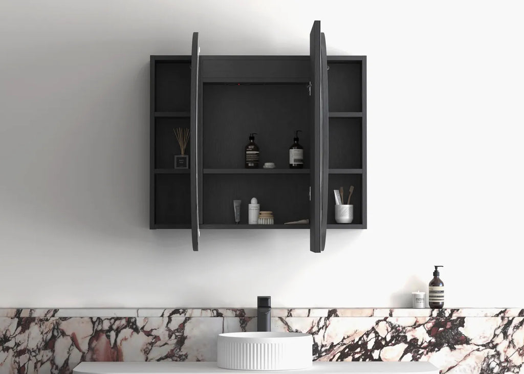 Zara 3 Door Oval LED Shaving Cabinet - Black