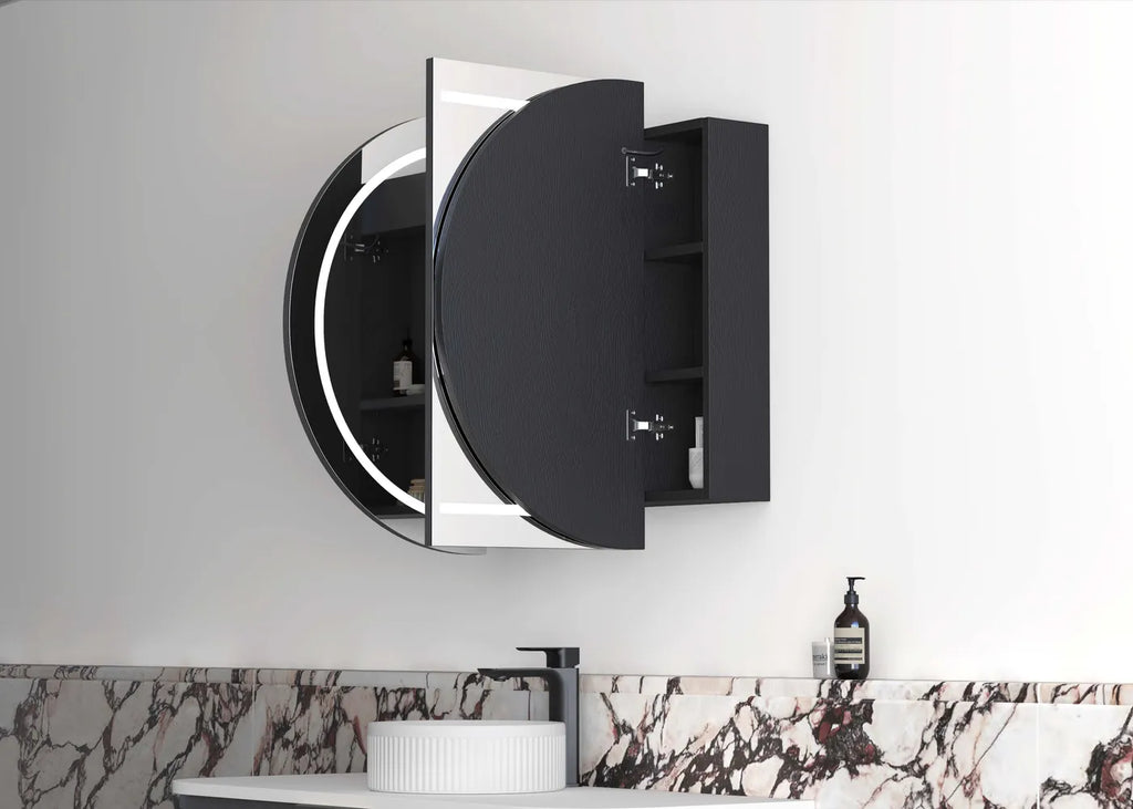 Zara 3 Door Oval LED Shaving Cabinet - Black