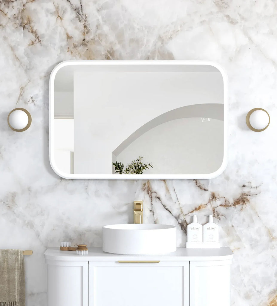 Charlie Rectangle Rounded White Framed LED Mirror