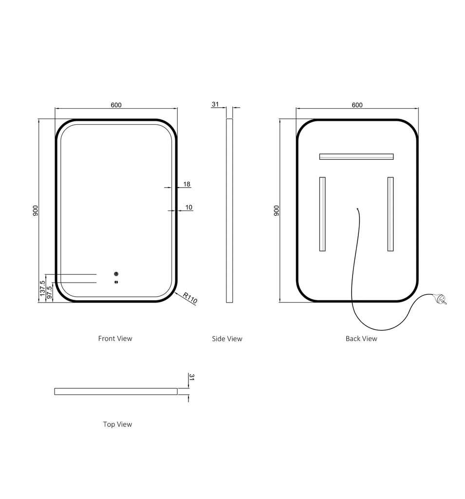 Charlie Rectangle Rounded White Framed LED Mirror