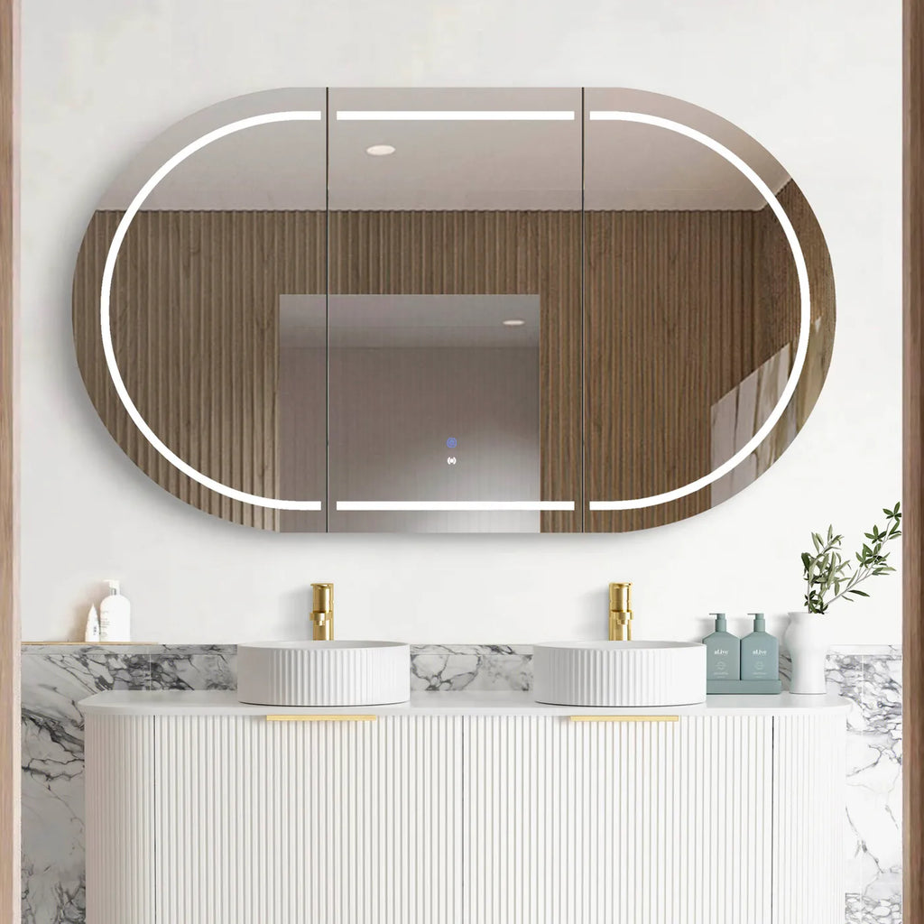 Zara 3 Door Oval LED Shaving Cabinet - White