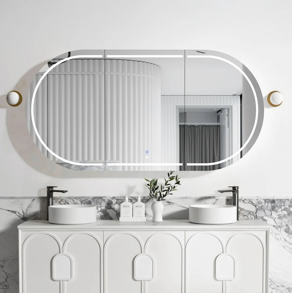 Zara 3 Door Oval LED Shaving Cabinet - White