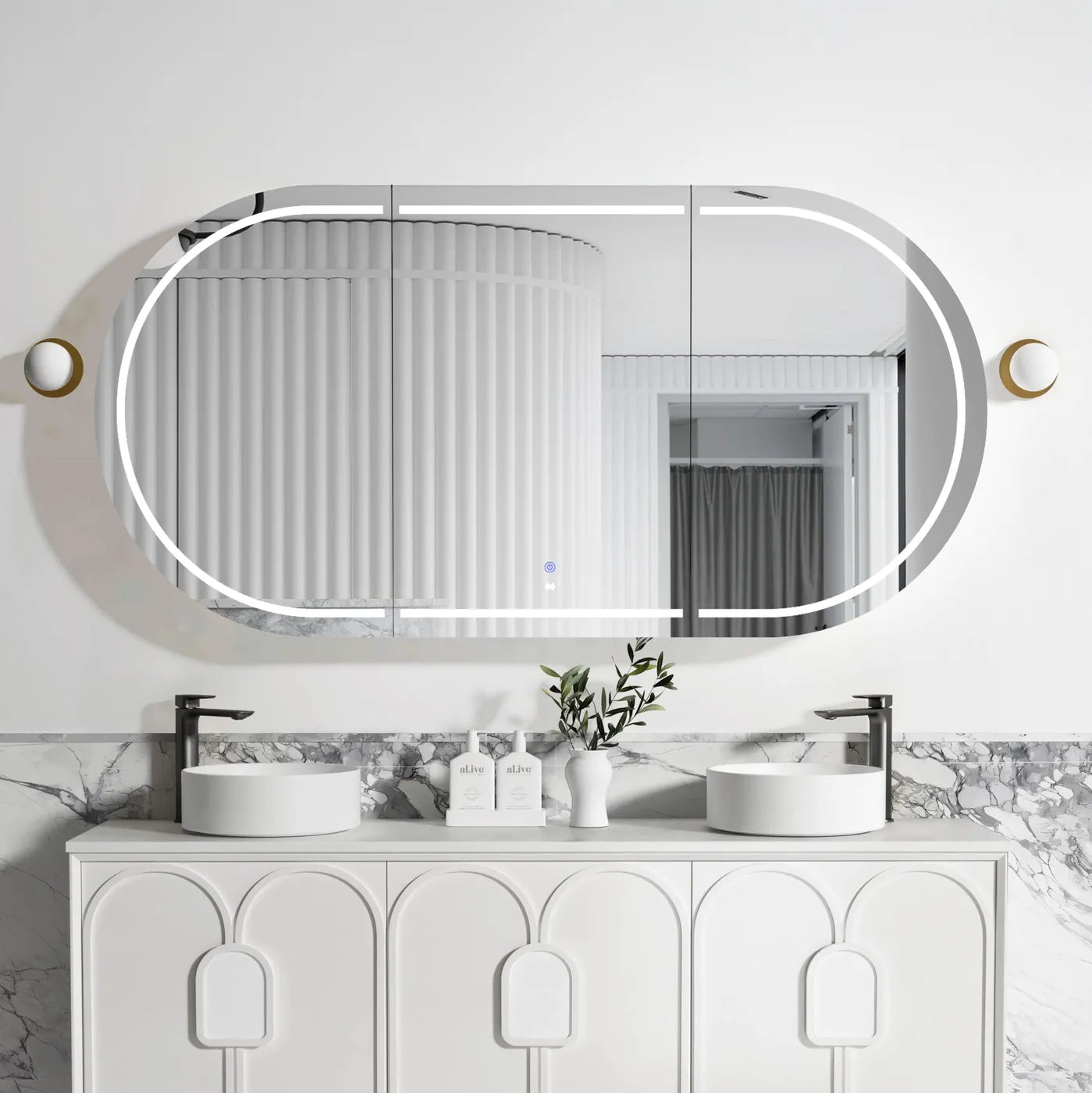 Zara 3 Door Oval LED Shaving Cabinet - White