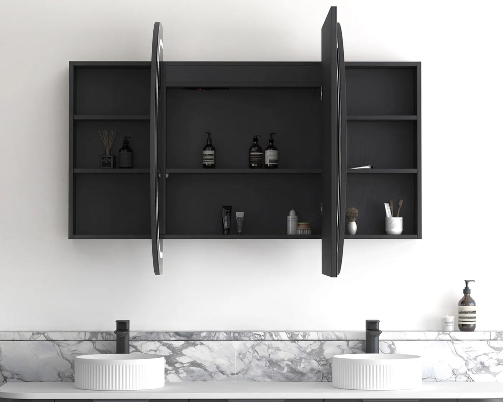 Zara 3 Door Oval LED Shaving Cabinet - Black