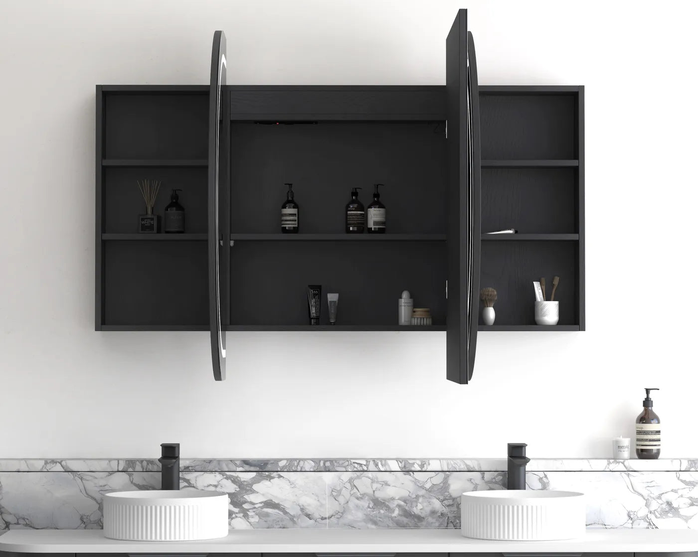 Zara 3 Door Oval LED Shaving Cabinet - Black