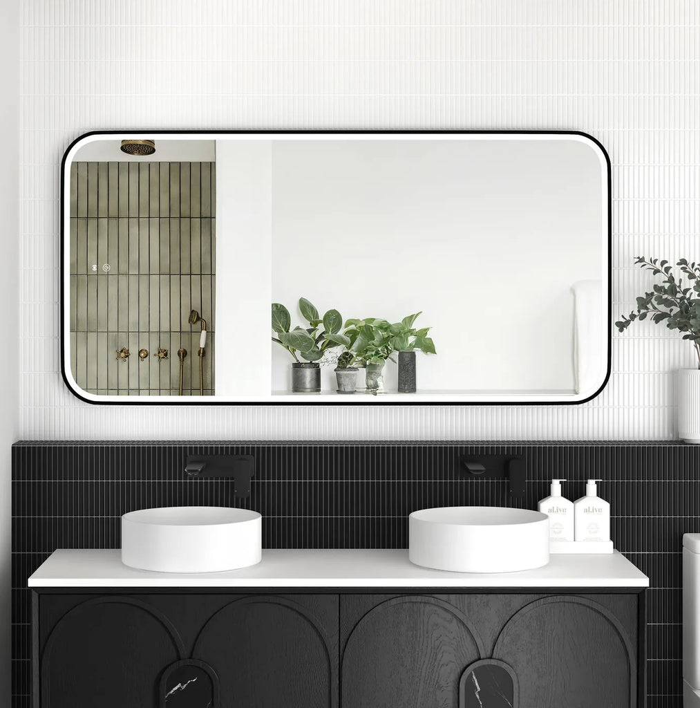 Charlie Rectangle Rounded Black LED Mirror
