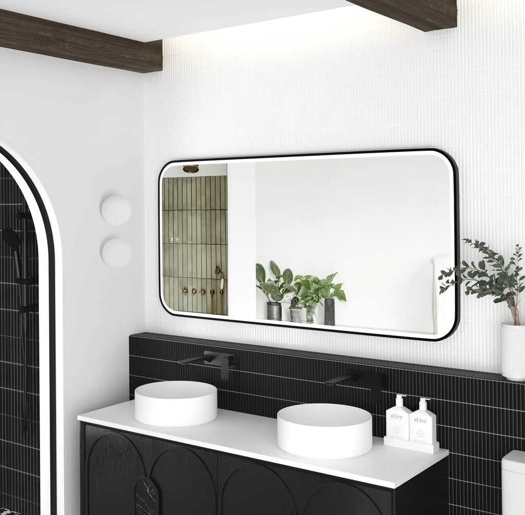 Charlie Rectangle Rounded Black LED Mirror
