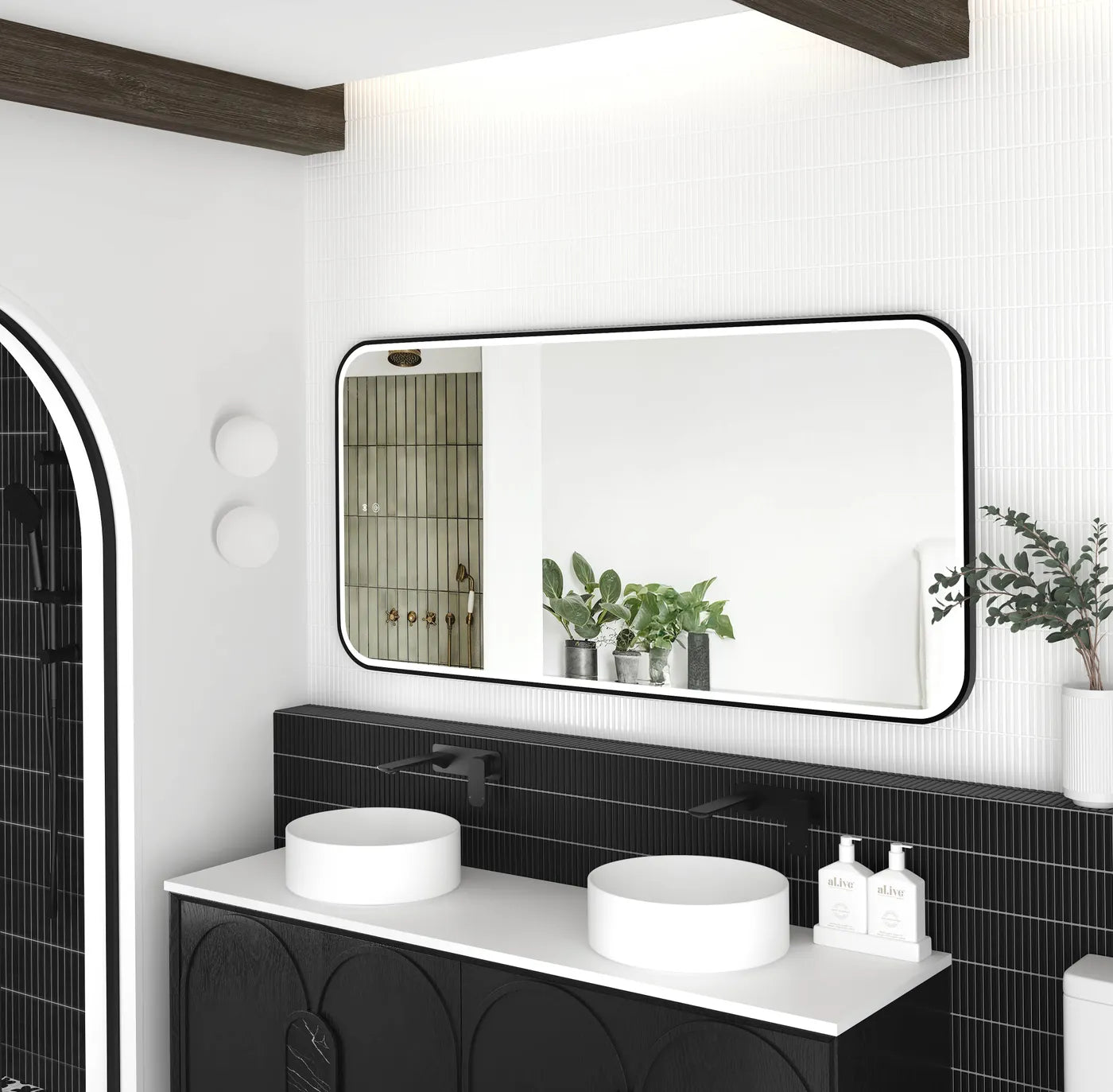 Charlie Rectangle Rounded Black LED Mirror