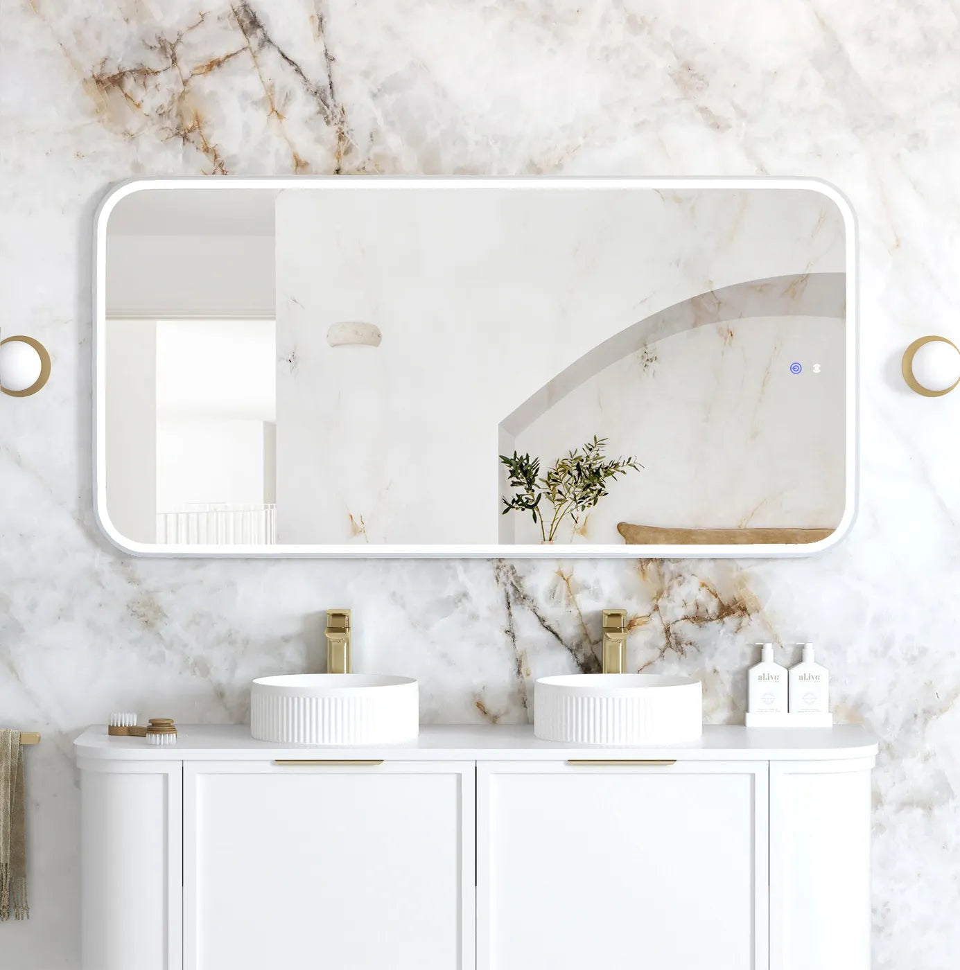 Charlie Rectangle Rounded White Framed LED Mirror