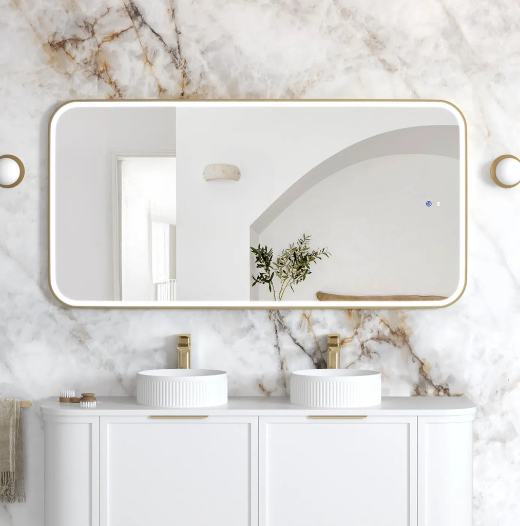 Charlie Rectangle Rounded Gold LED Mirror