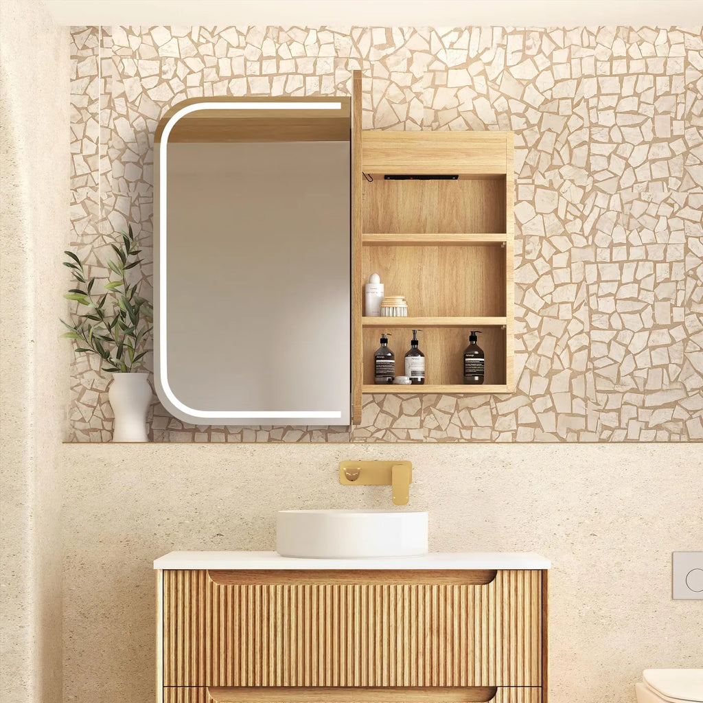Charlie 2 Door LED Shaving Cabinet - Natural Oak