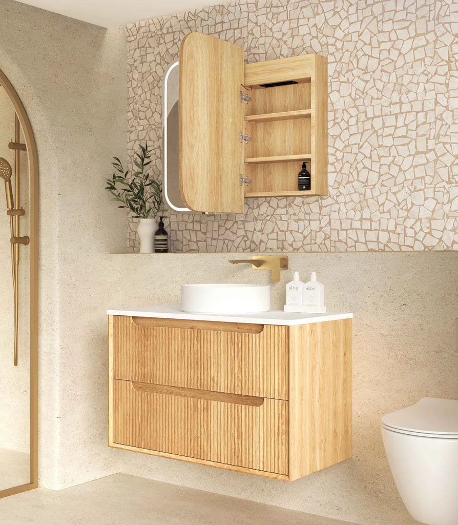 Charlie 2 Door LED Shaving Cabinet - Natural Oak