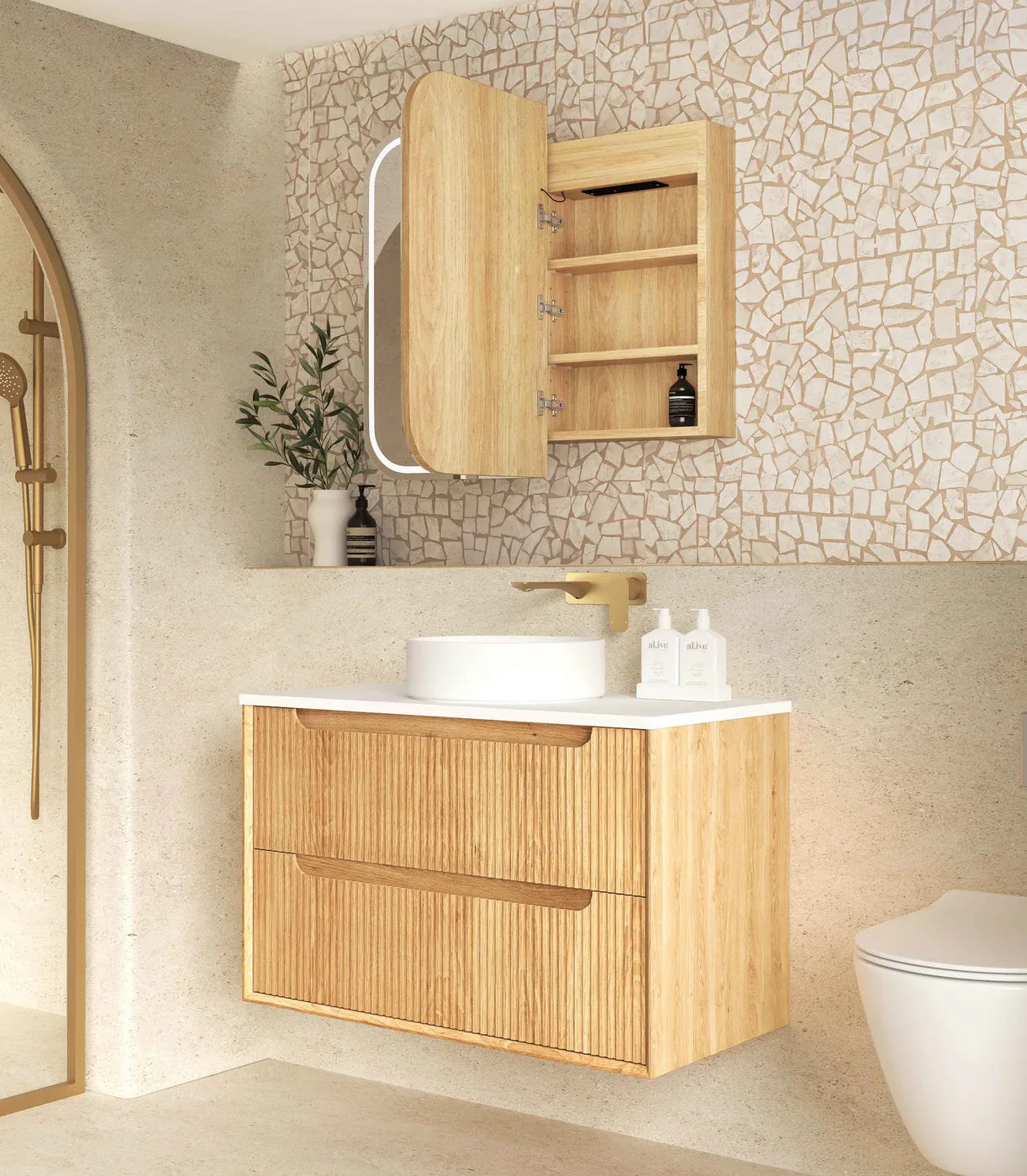 Charlie 2 Door LED Shaving Cabinet - Natural Oak