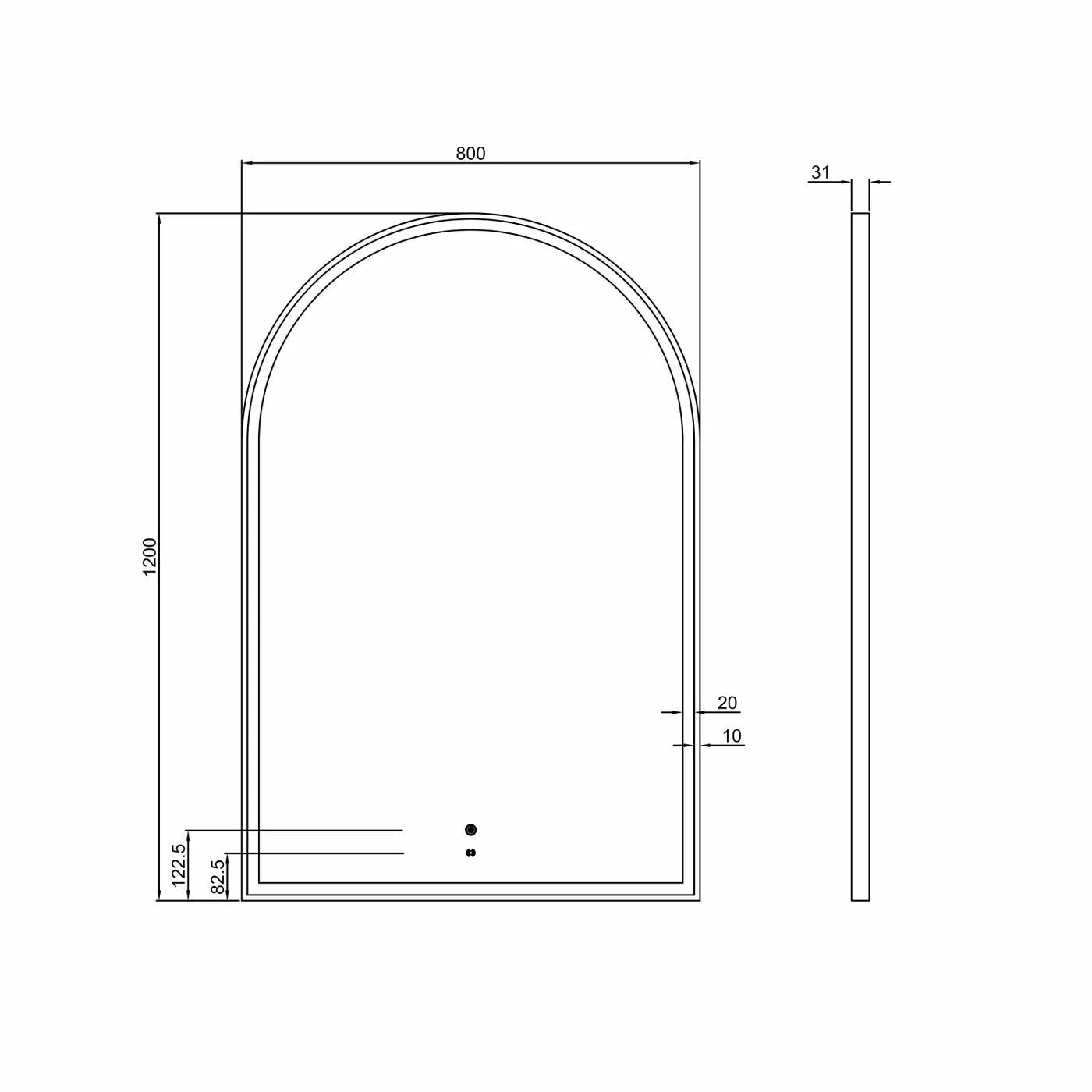 Rhodes White Framed Arched LED Mirror