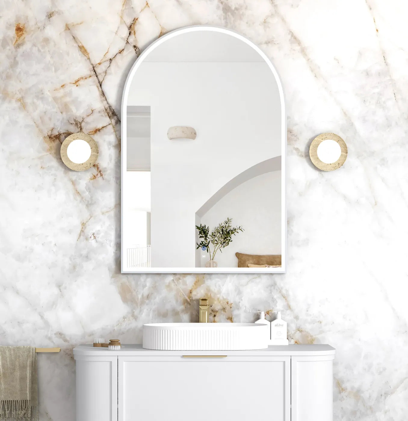 Rhodes White Framed Arched LED Mirror