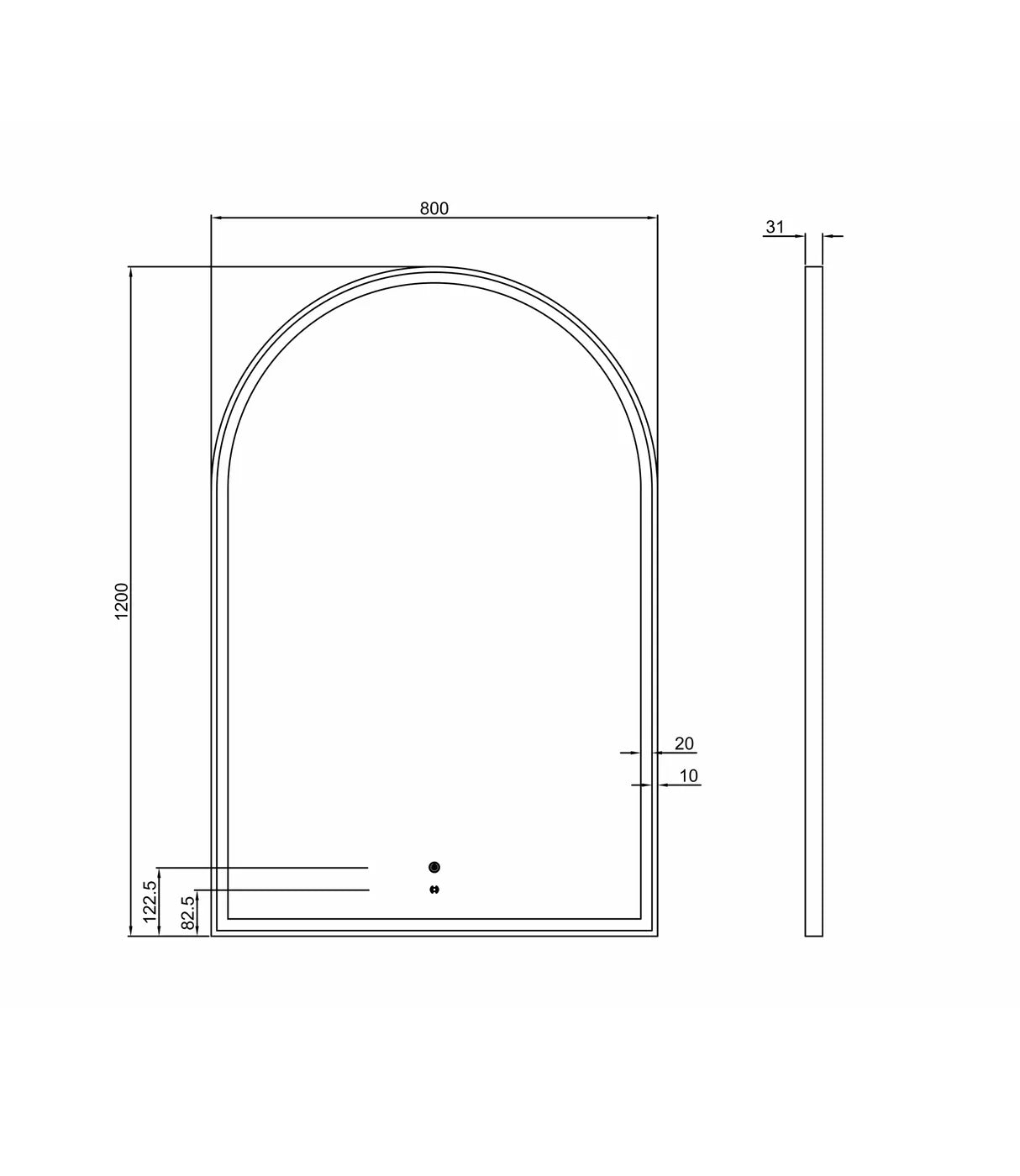 Rhodes Black Arched LED Mirror