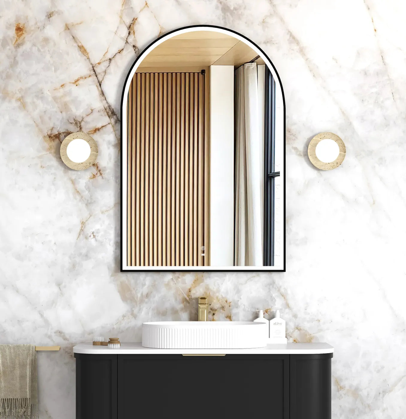Rhodes Black Arched LED Mirror