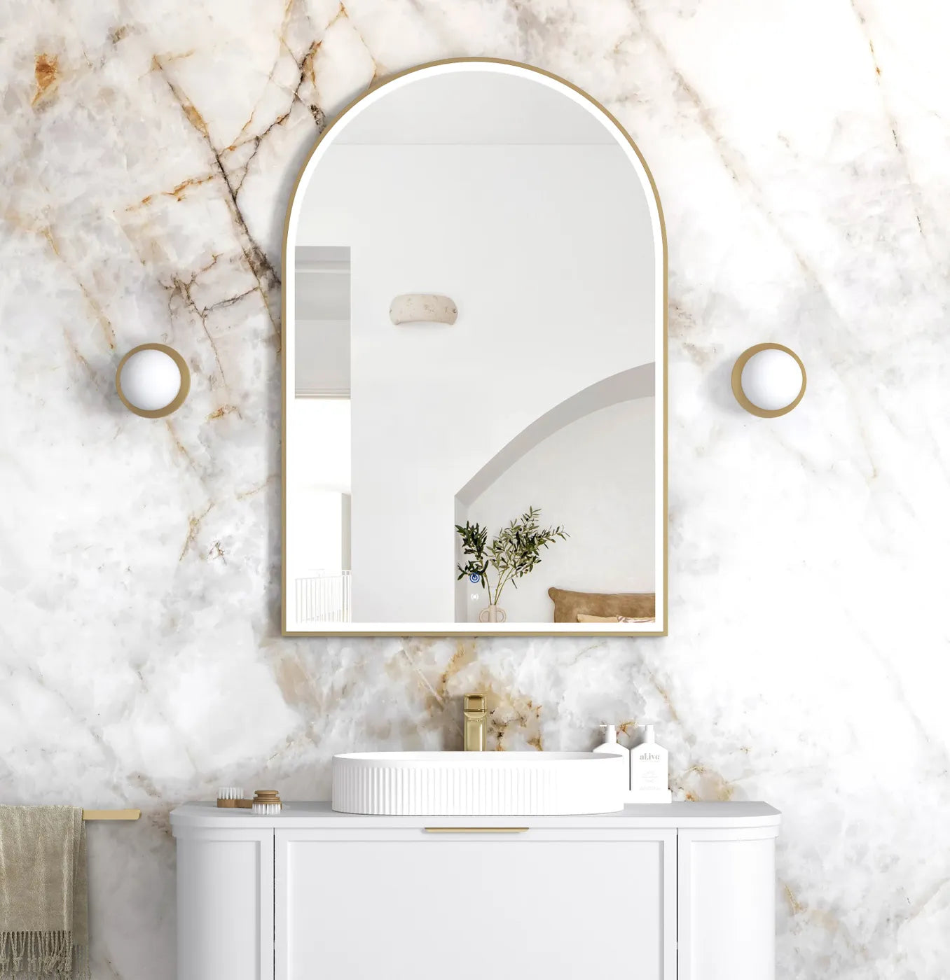 Rhodes Gold Arched LED Mirror