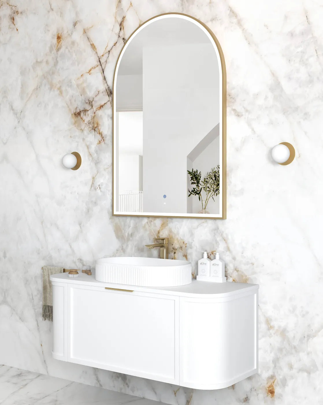 Rhodes Gold Arched LED Mirror