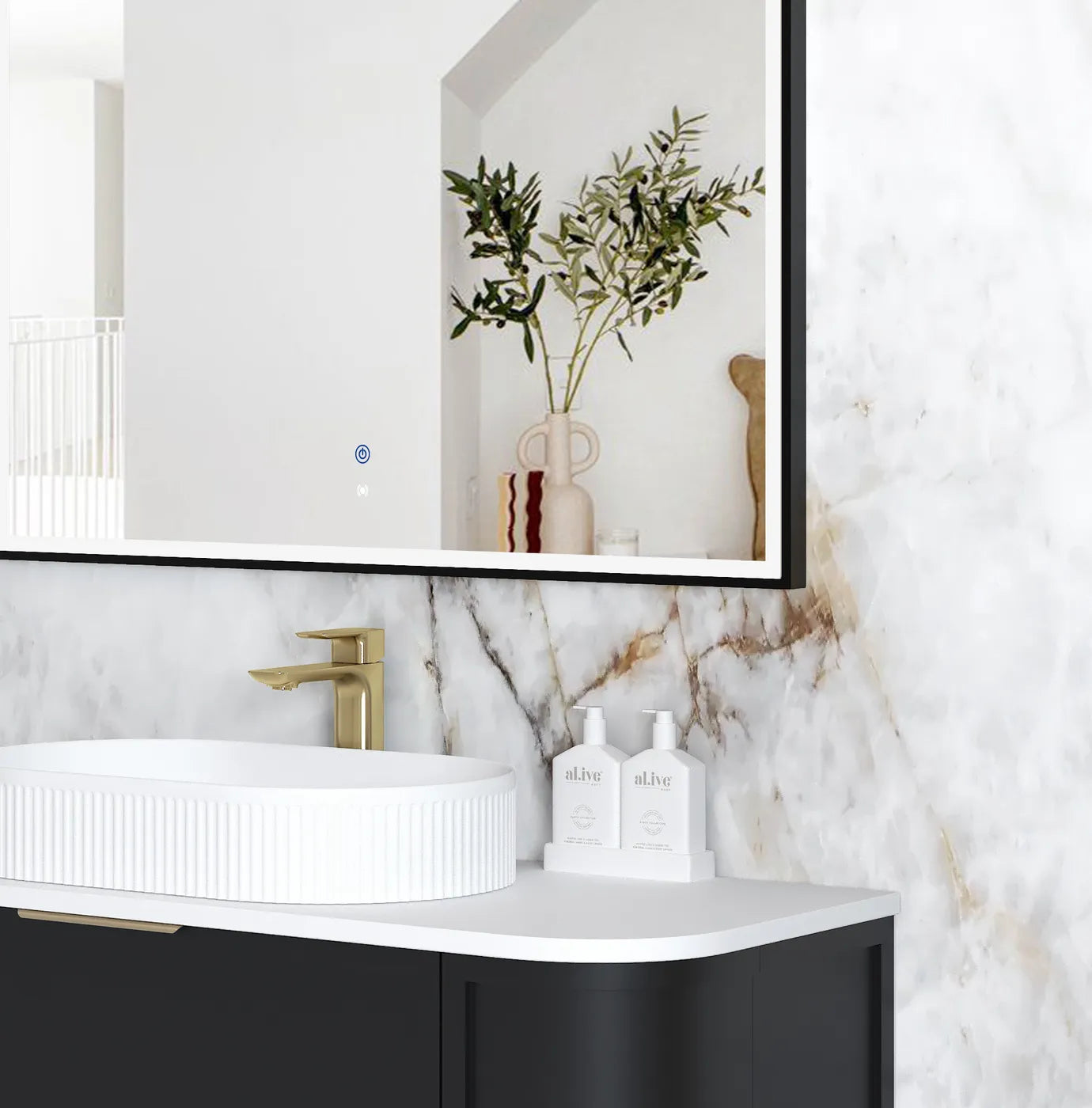 Rhodes Black Arched LED Mirror