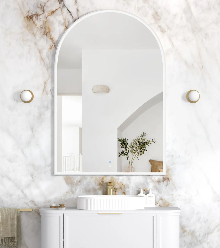 Rhodes White Framed Arched LED Mirror