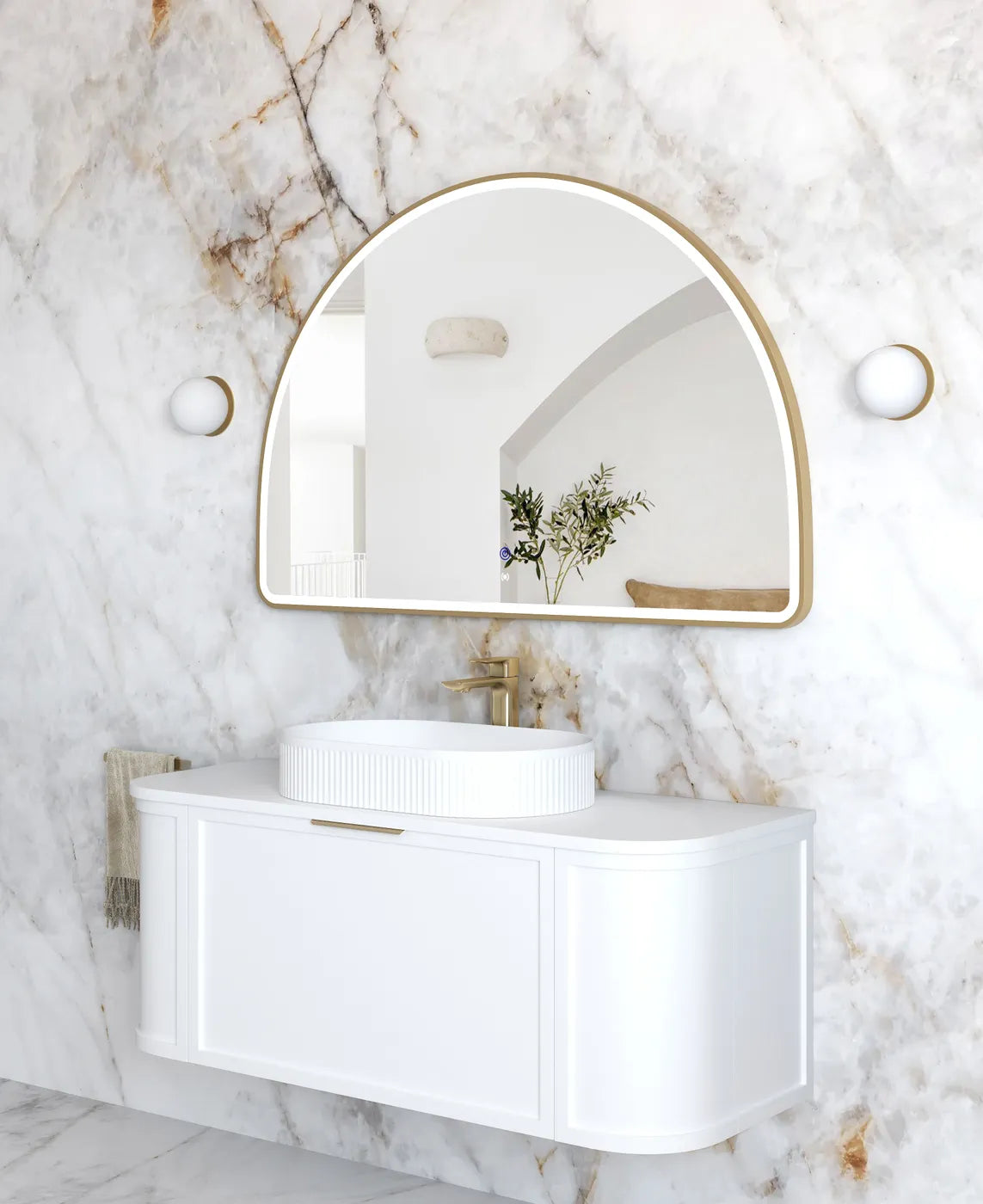 Moon Arched Gold Framed LED Mirror