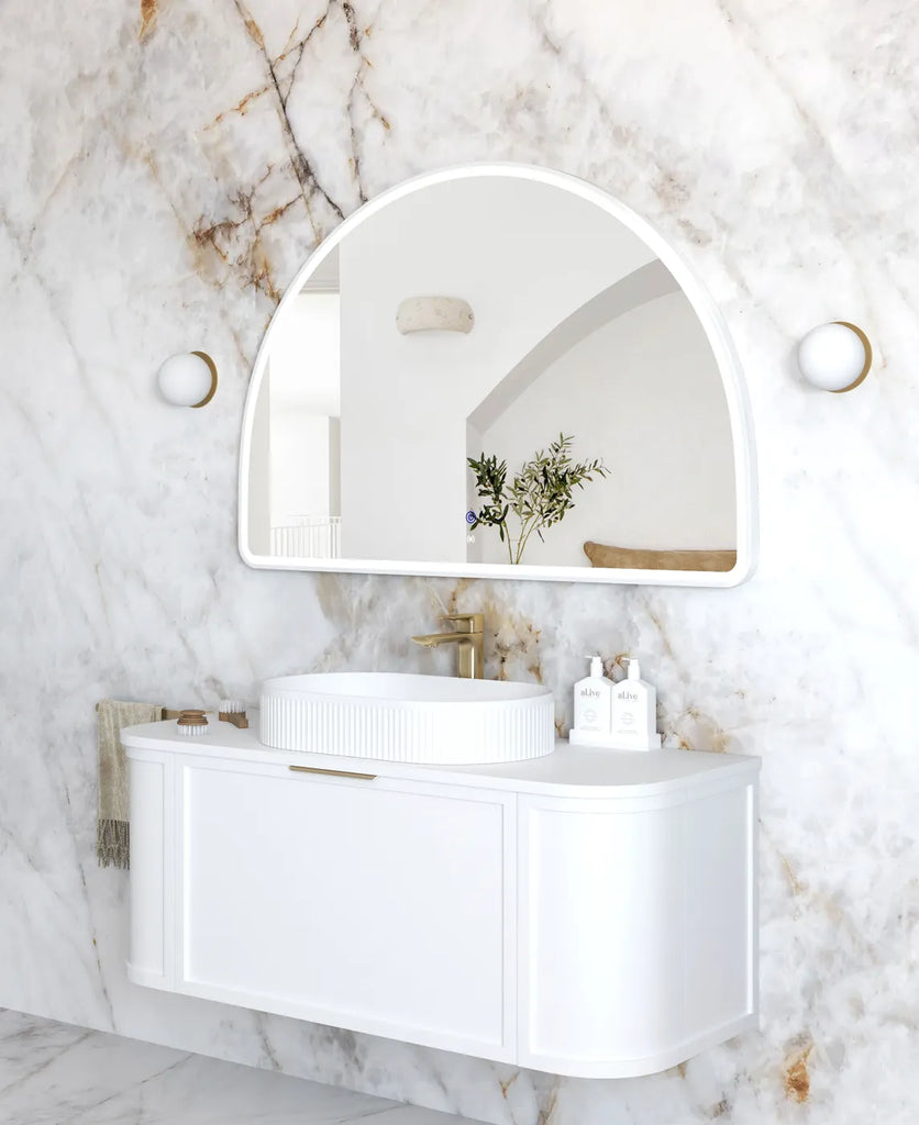 Moon Arched White Framed LED Mirror