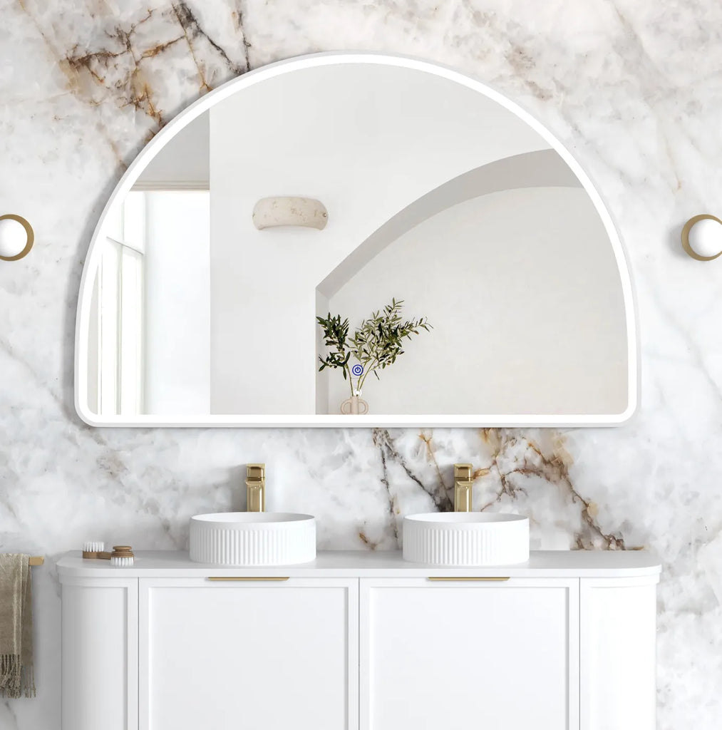 Moon Arched White Framed LED Mirror