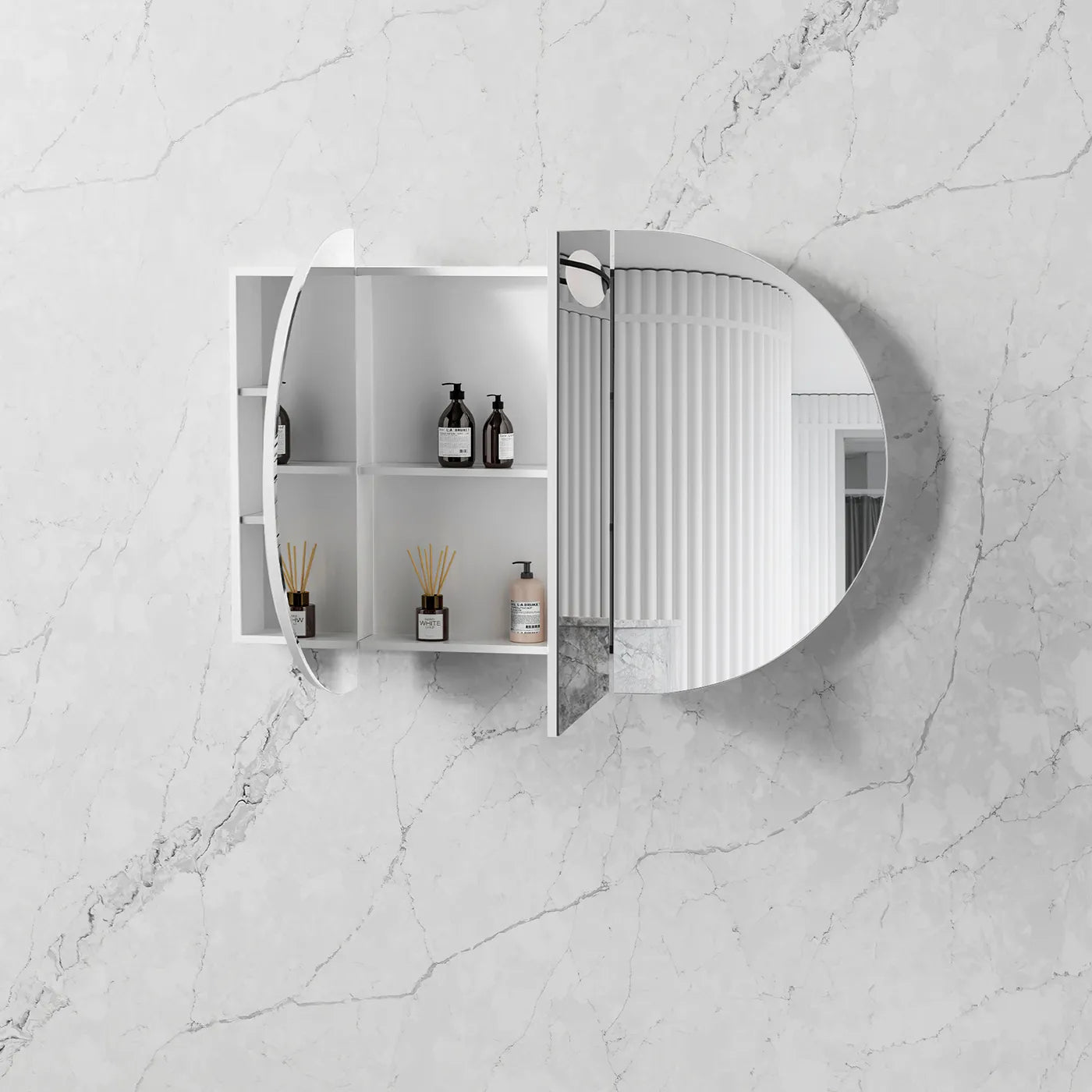 Zara 3 Door Oval Shaving Cabinet - White