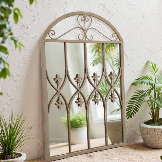 Serena Arched Windowpane Outdoor Wall Mirror