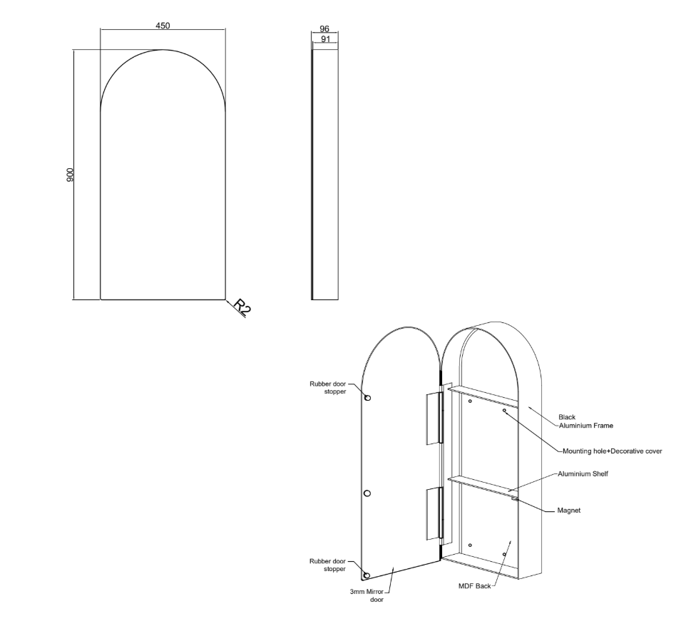 Luca Arch White Shaving Cabinet