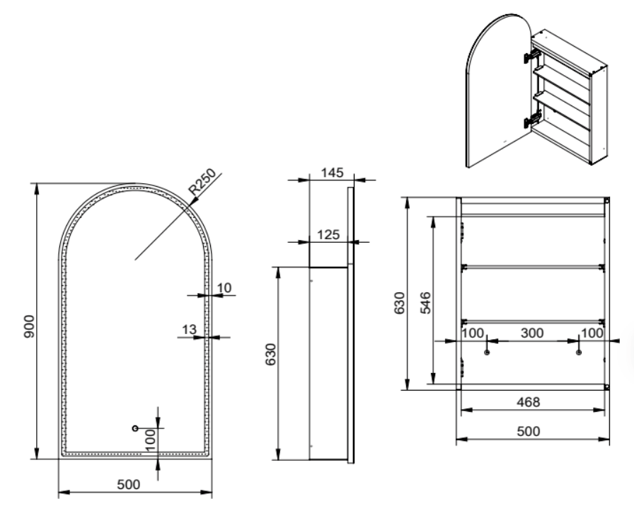 Remer Blanca Arched LED Shaving Cabinet