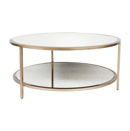 Cocktail Mirrored Round Coffee Table - Antique Gold