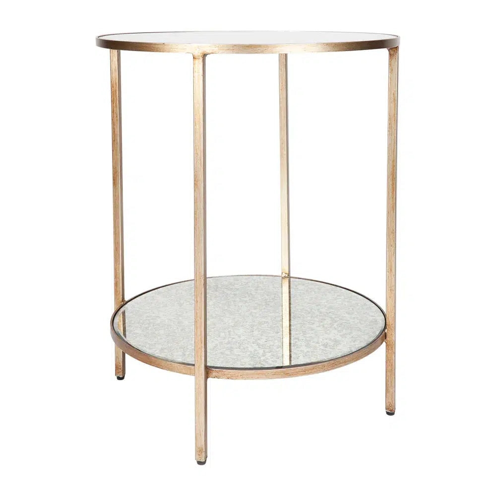 Cocktail Mirrored Side Table - Antique Gold