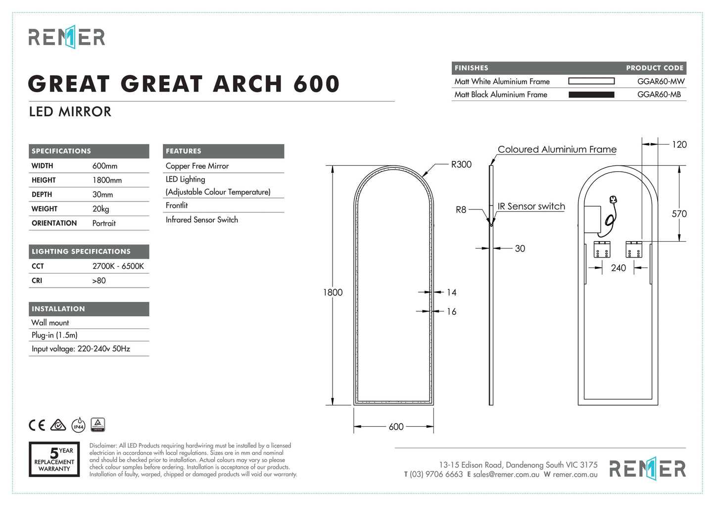 Remer Great Arch LED Mirror